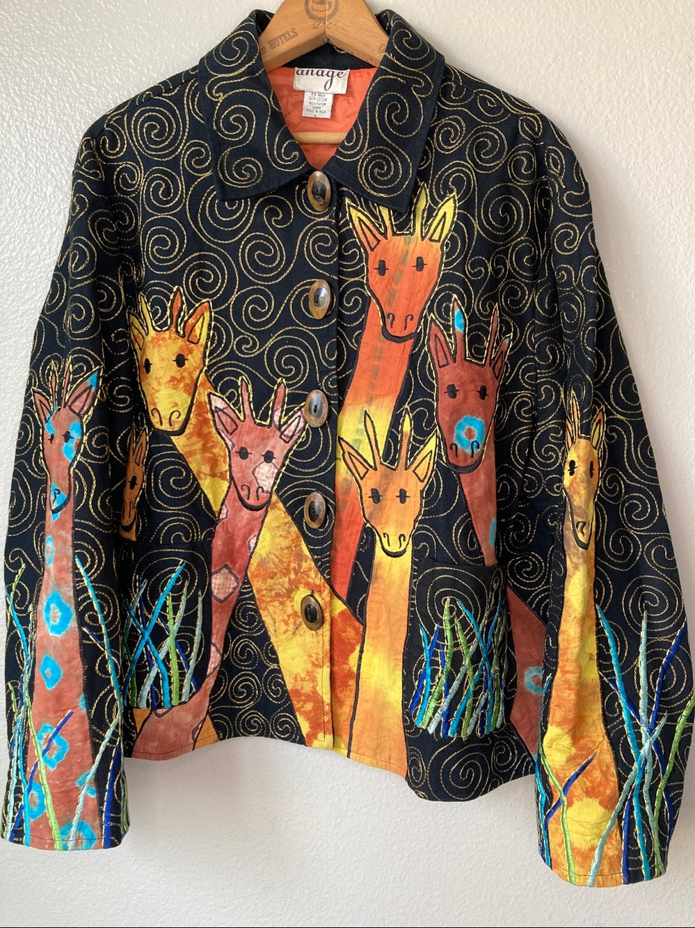Vintage 90s Giraffe Appliqué Embroidered Statement Jacket metallic sz L